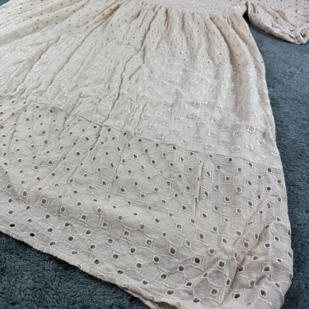 Rylee + Cru Natural Eyelet Lace Babydoll Dress Cream Puff Sleeve Small RCW271NA - Picture 11 of 11